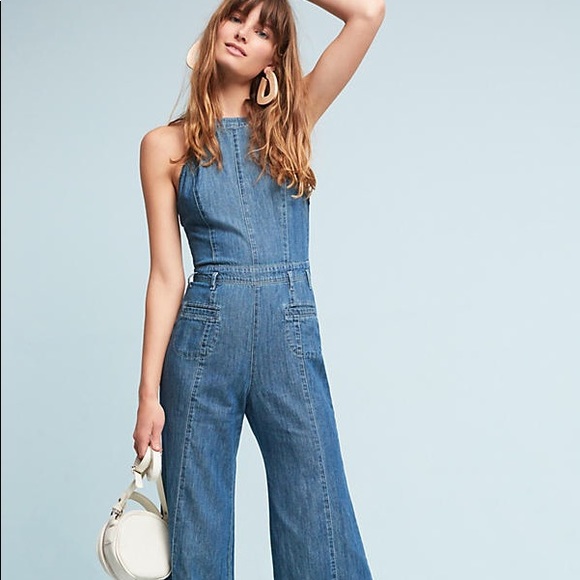 pilcro bibbed denim jumpsuit
